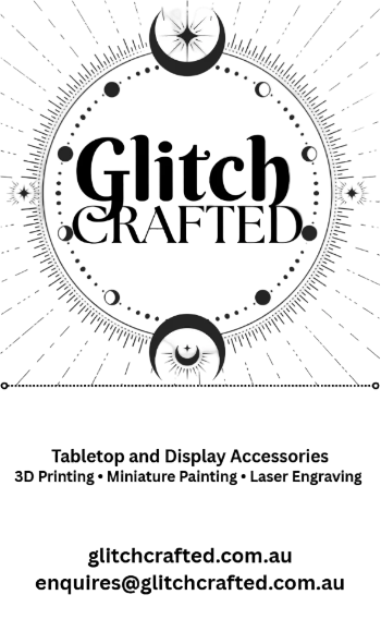 Logo and branding for 'Glitch Crafted' with decorative elements on a white background.